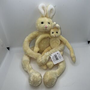 New Amela Plush 15" Yellow‎ Gangling Bunny With Baby